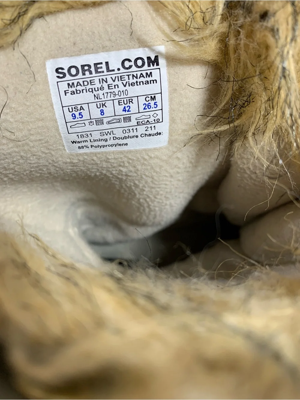 Sorel Tofino Canvas Winter Waterproof Lace Up Black Boots Faux Fur TanTrim 9.5